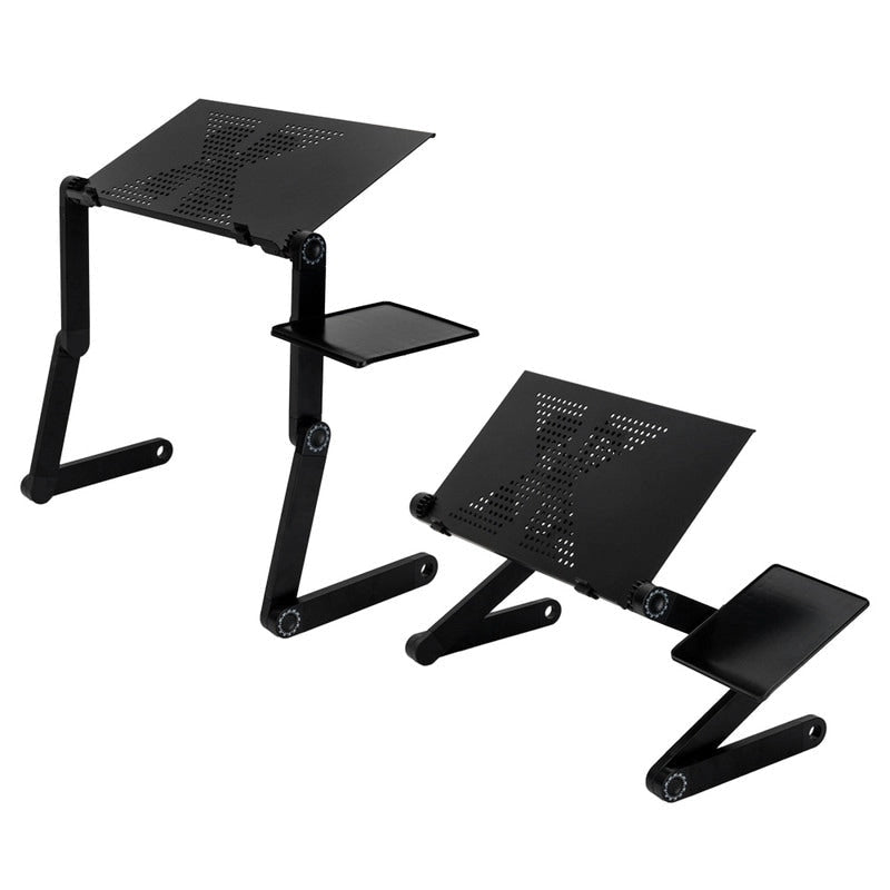 Bureau d'ordinateur portable pliable noir avec ventilateur et tapis de souris, hauteur réglable