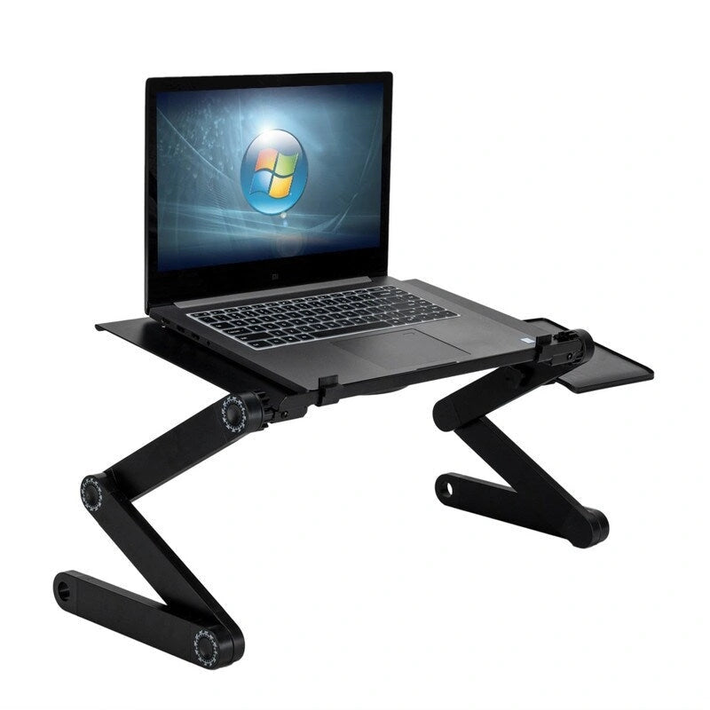 Bureau d'ordinateur portable pliable noir avec ventilateur et tapis de souris, hauteur réglable