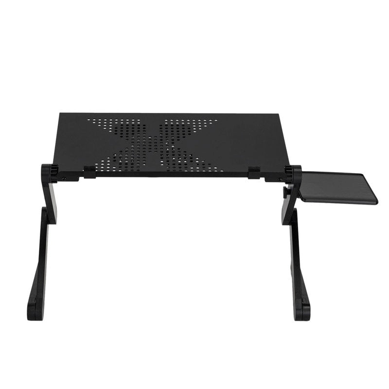 Bureau d'ordinateur portable pliable noir avec ventilateur et tapis de souris, hauteur réglable