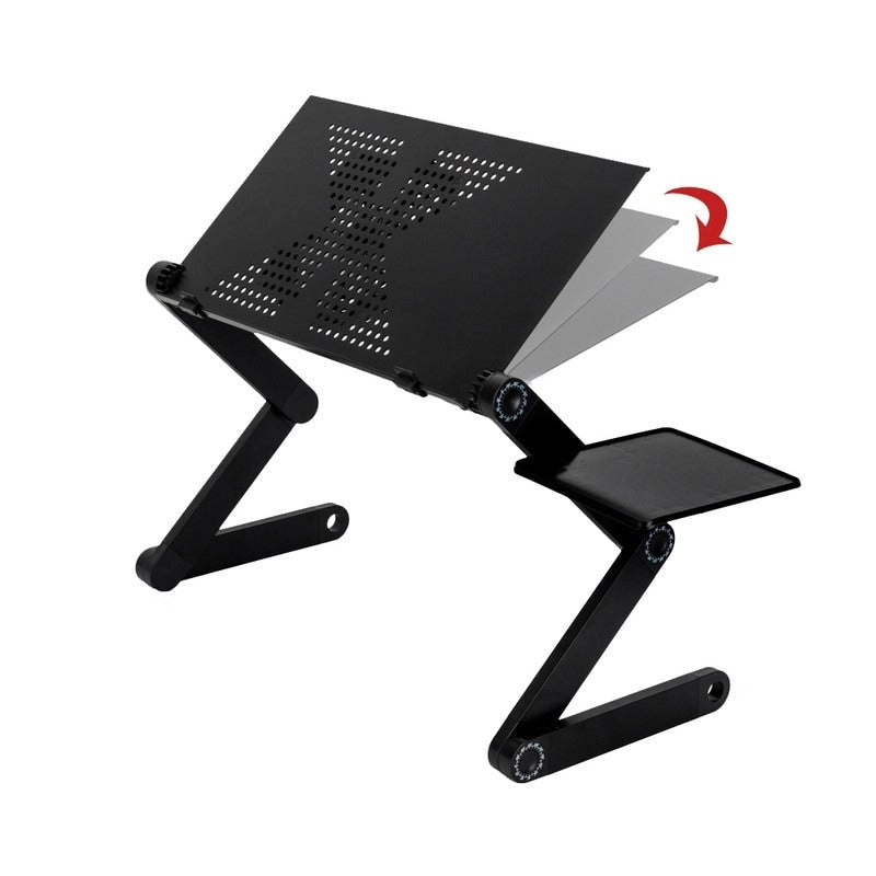 Bureau d'ordinateur portable pliable noir avec ventilateur et tapis de souris, hauteur réglable