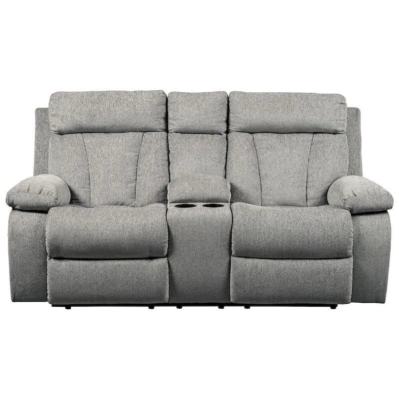 Causeuse inclinable double gris brouillard avec console de rangement et porte-gobelets