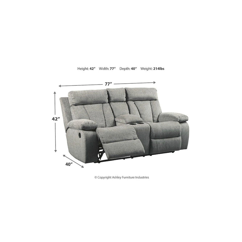 Causeuse inclinable double gris brouillard avec console de rangement et porte-gobelets