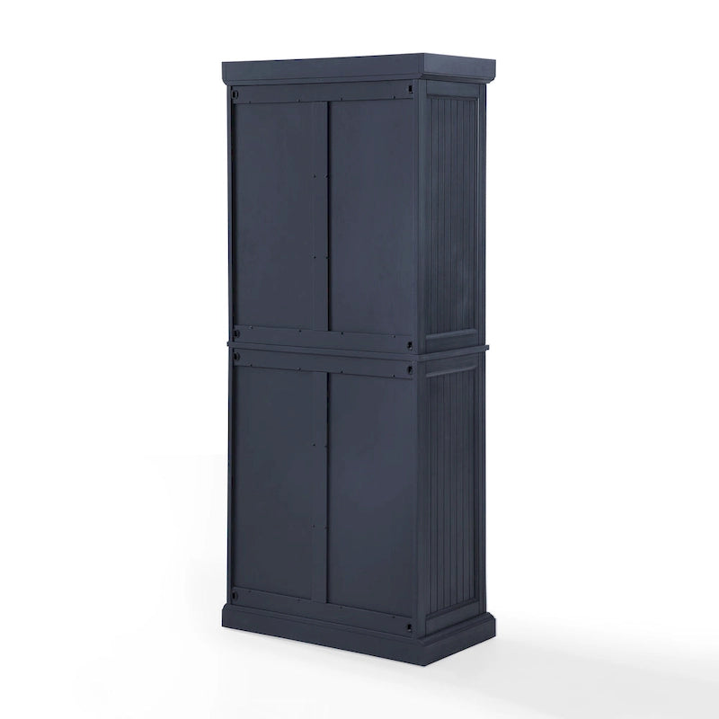 Armoire de garde-manger en pin perlé vieilli bleu marine avec tiroirs de rangement