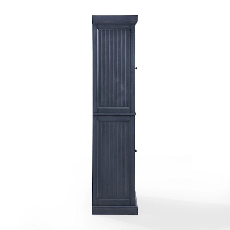 Armoire de garde-manger en pin perlé vieilli bleu marine avec tiroirs de rangement