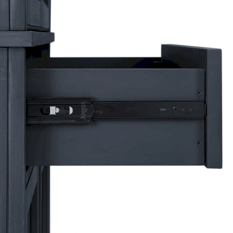 Armoire de garde-manger en pin perlé vieilli bleu marine avec tiroirs de rangement