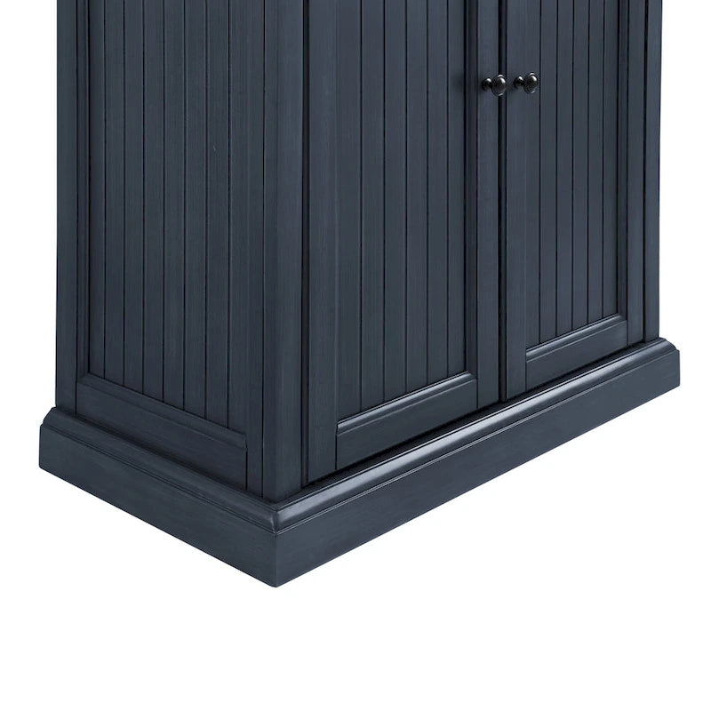 Armoire de garde-manger en pin perlé vieilli bleu marine avec tiroirs de rangement