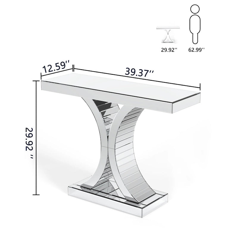 Console en verre miroir argenté avec pieds courbés en X