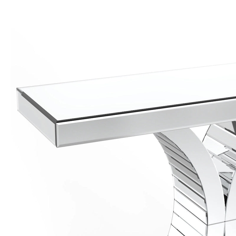 Console en verre miroir argenté avec pieds courbés en X