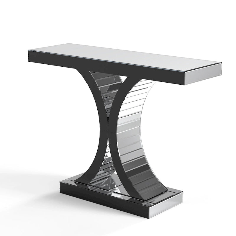 Console en verre miroir argenté avec pieds courbés en X