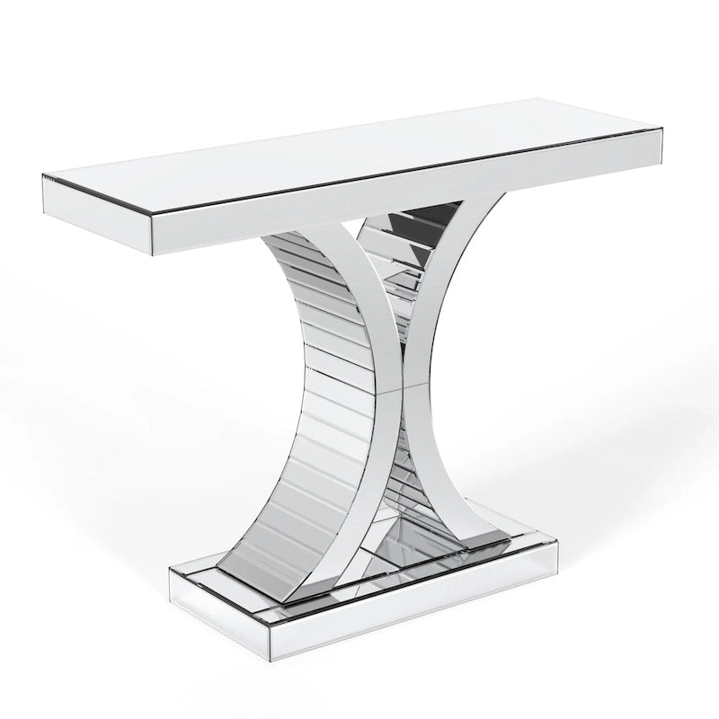 Console en verre miroir argenté avec pieds courbés en X
