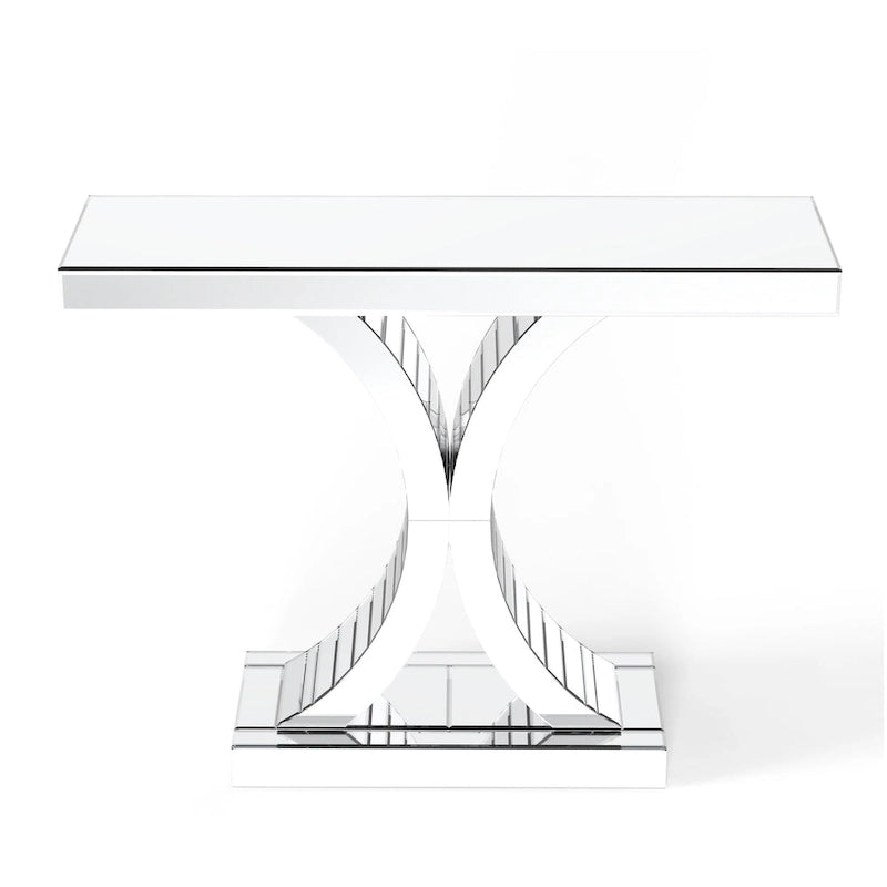 Console en verre miroir argenté avec pieds courbés en X