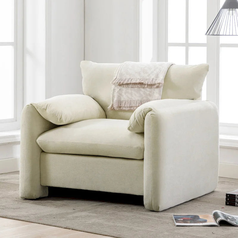Fauteuil d'appoint surdimensionné en chenille avec dossier incurvé vert matcha crème lie-de-vin