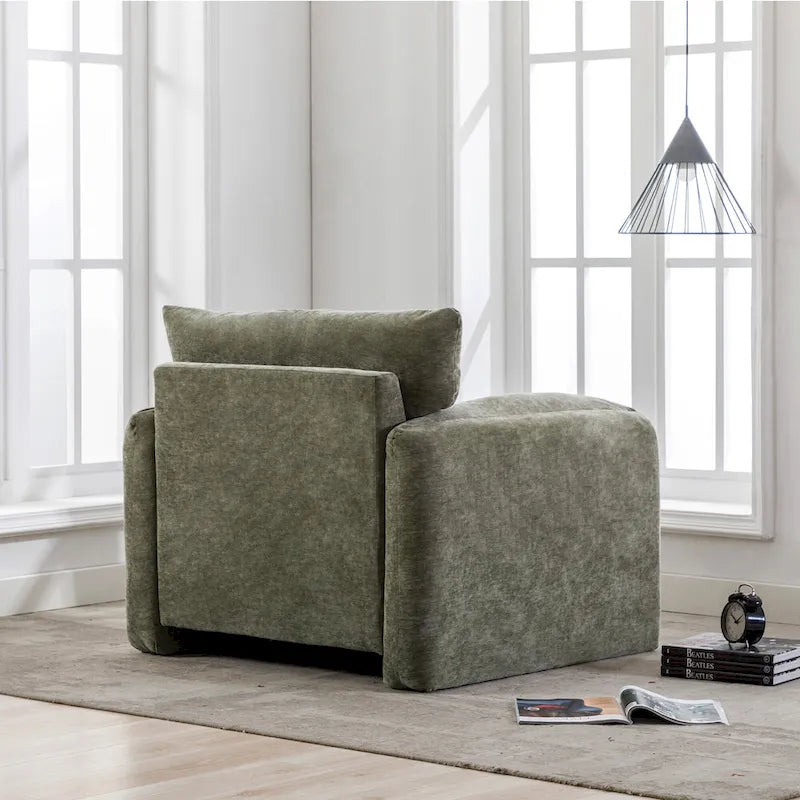 Fauteuil d'appoint surdimensionné en chenille avec dossier incurvé vert matcha crème lie-de-vin