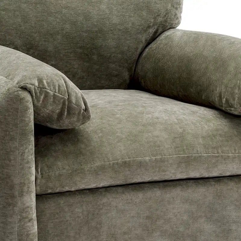 Fauteuil d'appoint surdimensionné en chenille avec dossier incurvé vert matcha crème lie-de-vin