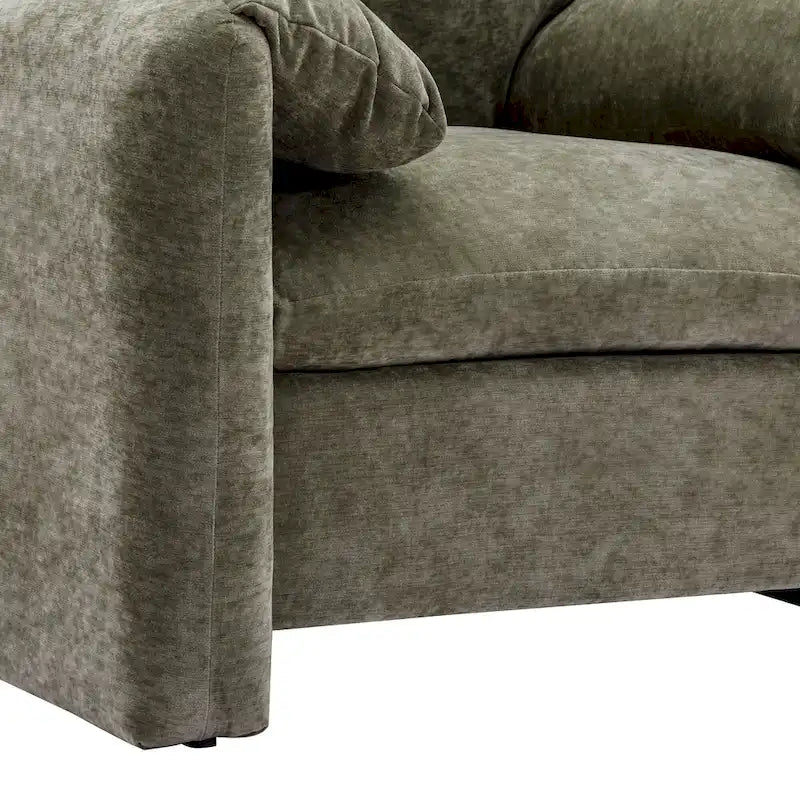 Fauteuil d'appoint surdimensionné en chenille avec dossier incurvé vert matcha crème lie-de-vin