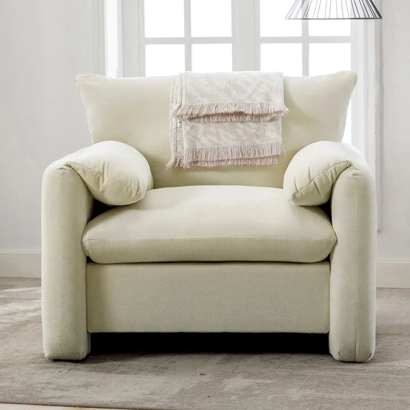 Fauteuil d'appoint surdimensionné en chenille avec dossier incurvé vert matcha crème lie-de-vin