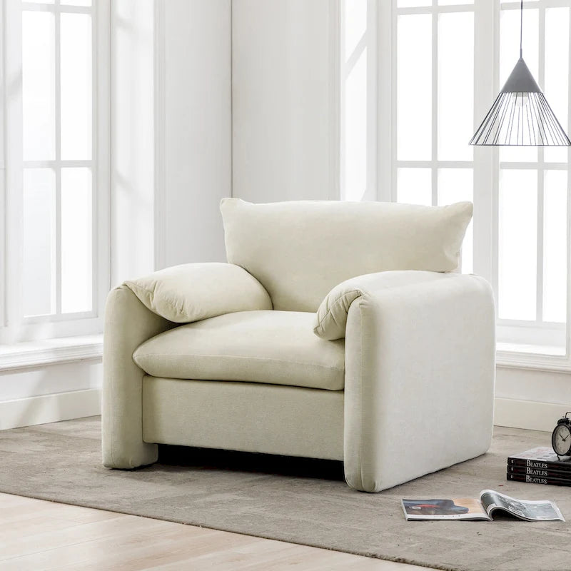 Fauteuil d'appoint surdimensionné en chenille avec dossier incurvé vert matcha crème lie-de-vin