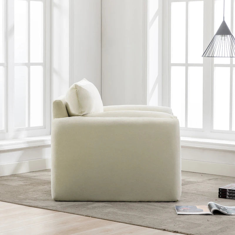Fauteuil d'appoint surdimensionné en chenille avec dossier incurvé vert matcha crème lie-de-vin