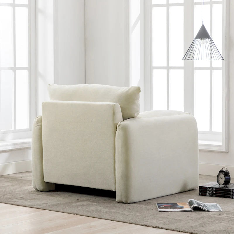 Fauteuil d'appoint surdimensionné en chenille avec dossier incurvé vert matcha crème lie-de-vin