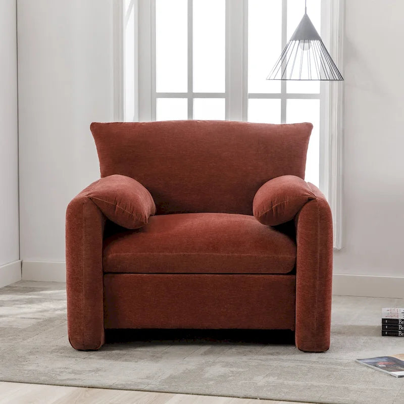 Fauteuil d'appoint surdimensionné en chenille avec dossier incurvé vert matcha crème lie-de-vin