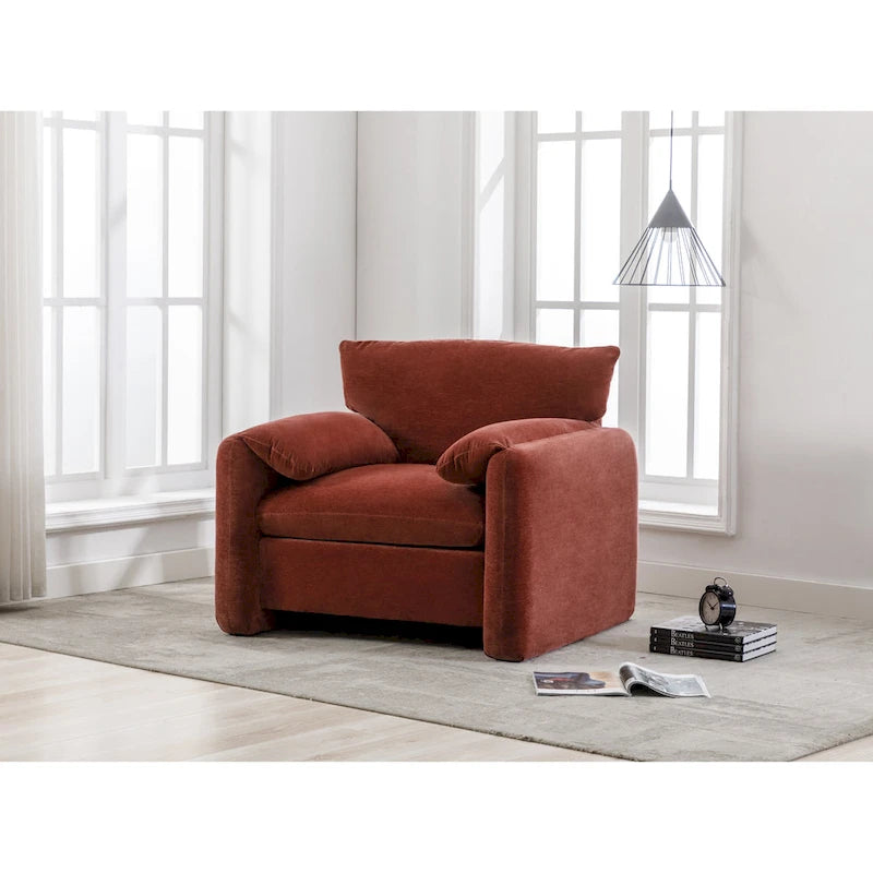 Fauteuil d'appoint surdimensionné en chenille avec dossier incurvé vert matcha crème lie-de-vin