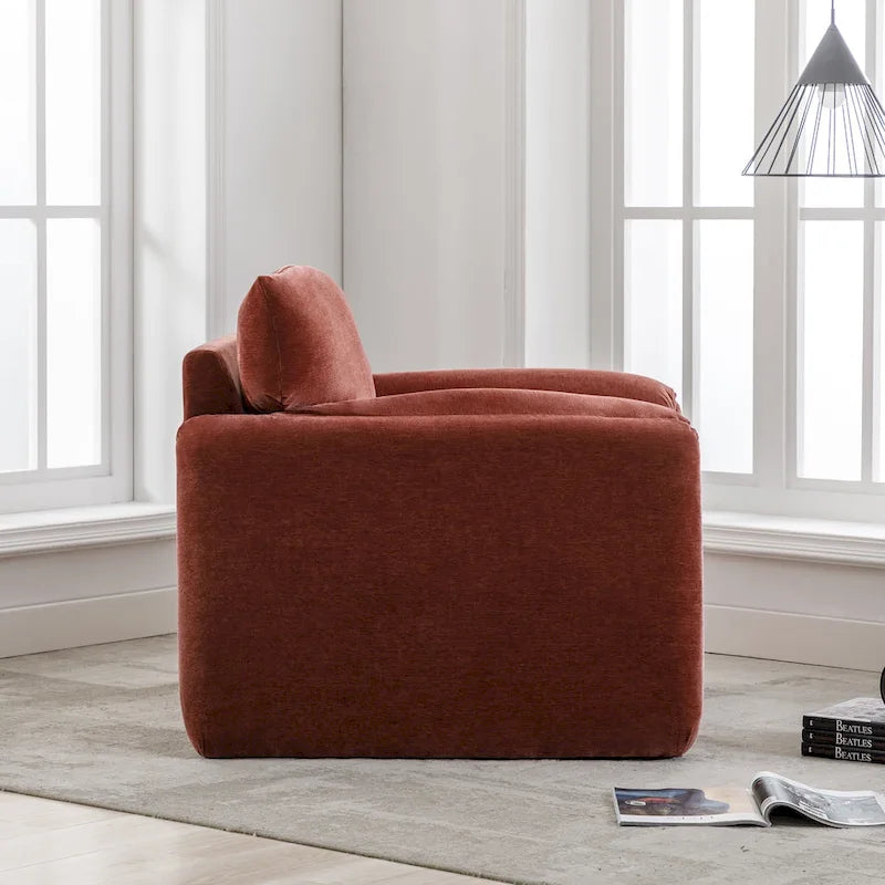 Fauteuil d'appoint surdimensionné en chenille avec dossier incurvé vert matcha crème lie-de-vin