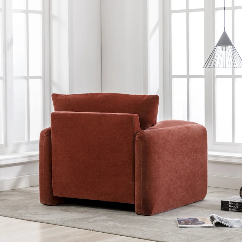Fauteuil d'appoint surdimensionné en chenille avec dossier incurvé vert matcha crème lie-de-vin