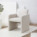 Fauteuil Moderne Rembourré en Lin, Assise Rembourrée Entièrement Recouverte, Beige Ivoire Gris
