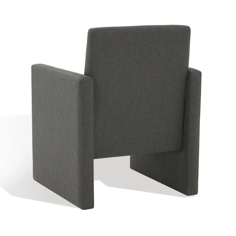 Fauteuil Moderne Rembourré en Lin, Assise Rembourrée Entièrement Recouverte, Beige Ivoire Gris