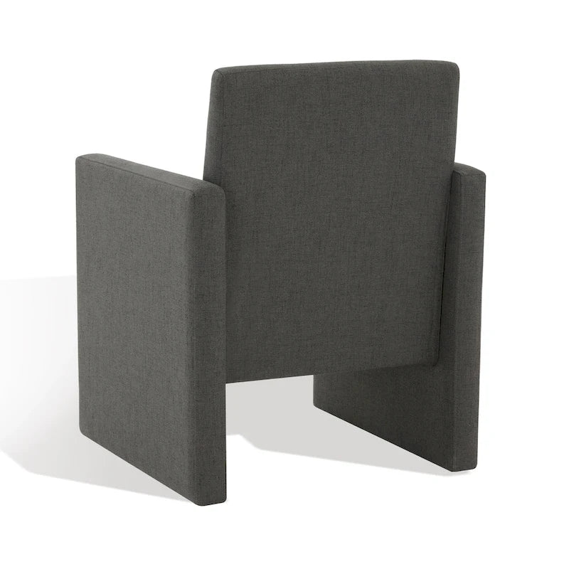 Fauteuil Moderne Rembourré en Lin, Assise Rembourrée Entièrement Recouverte, Beige Ivoire Gris