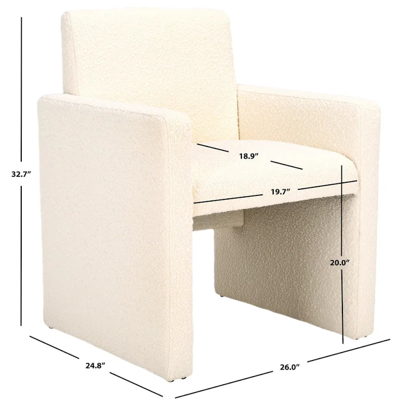 Fauteuil Moderne Rembourré en Lin, Assise Rembourrée Entièrement Recouverte, Beige Ivoire Gris