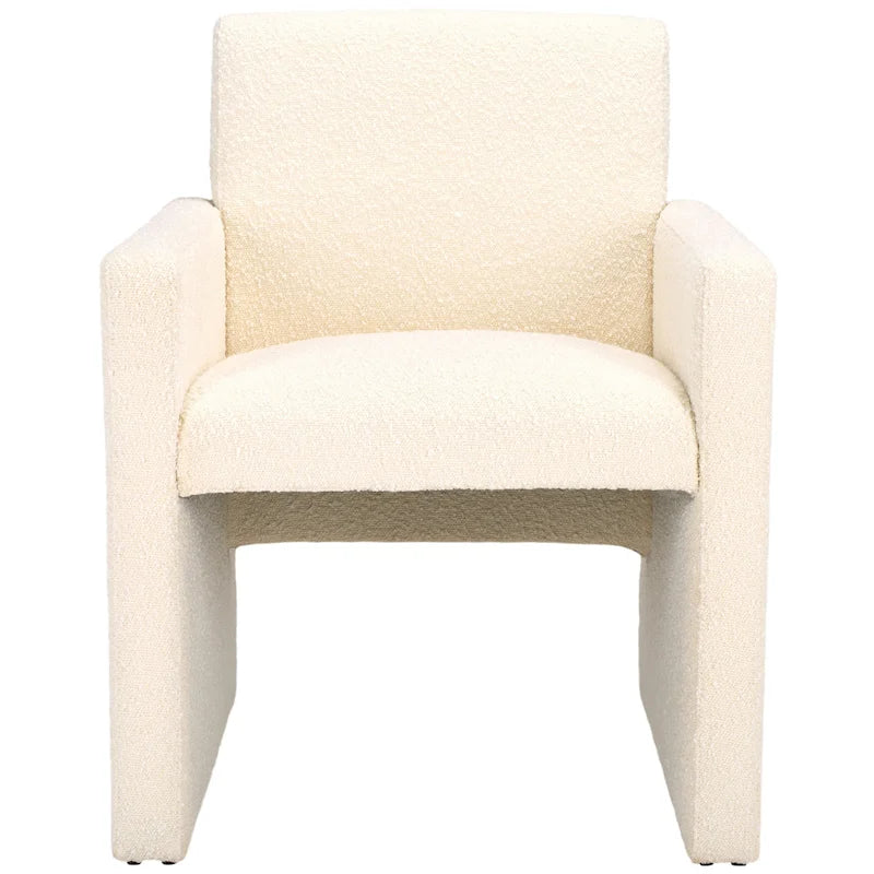 Fauteuil Moderne Rembourré en Lin, Assise Rembourrée Entièrement Recouverte, Beige Ivoire Gris