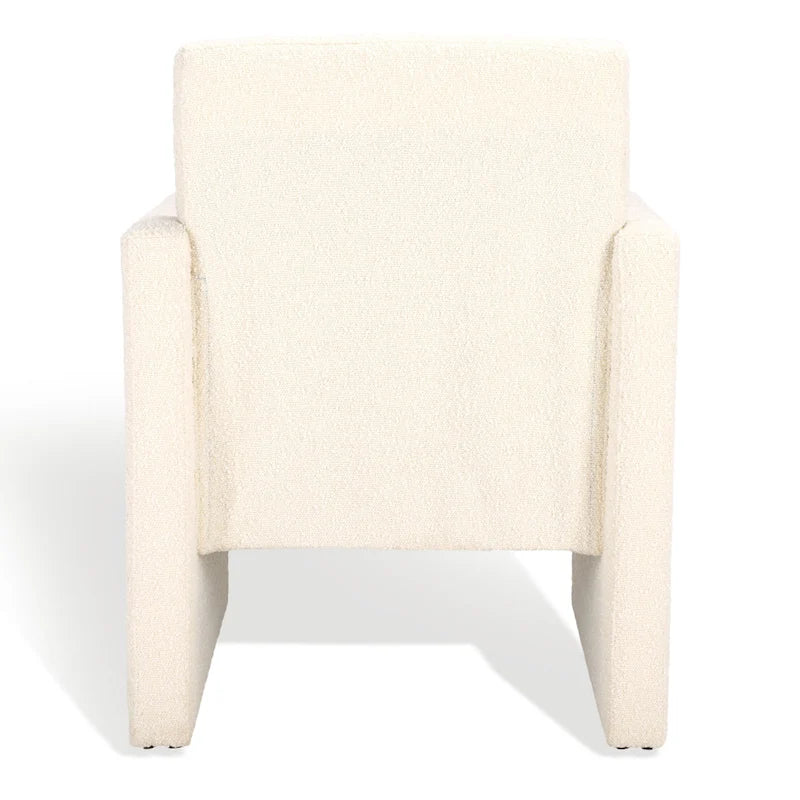 Fauteuil Moderne Rembourré en Lin, Assise Rembourrée Entièrement Recouverte, Beige Ivoire Gris