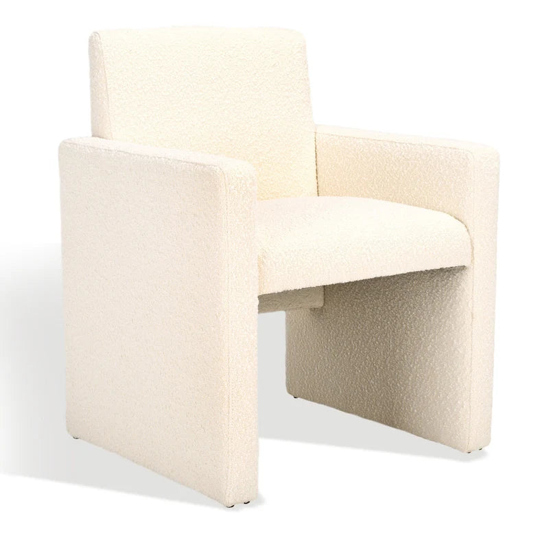Fauteuil Moderne Rembourré en Lin, Assise Rembourrée Entièrement Recouverte, Beige Ivoire Gris