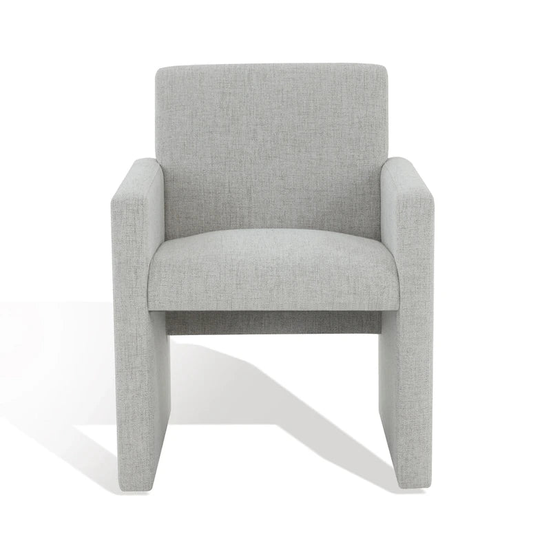 Fauteuil Moderne Rembourré en Lin, Assise Rembourrée Entièrement Recouverte, Beige Ivoire Gris