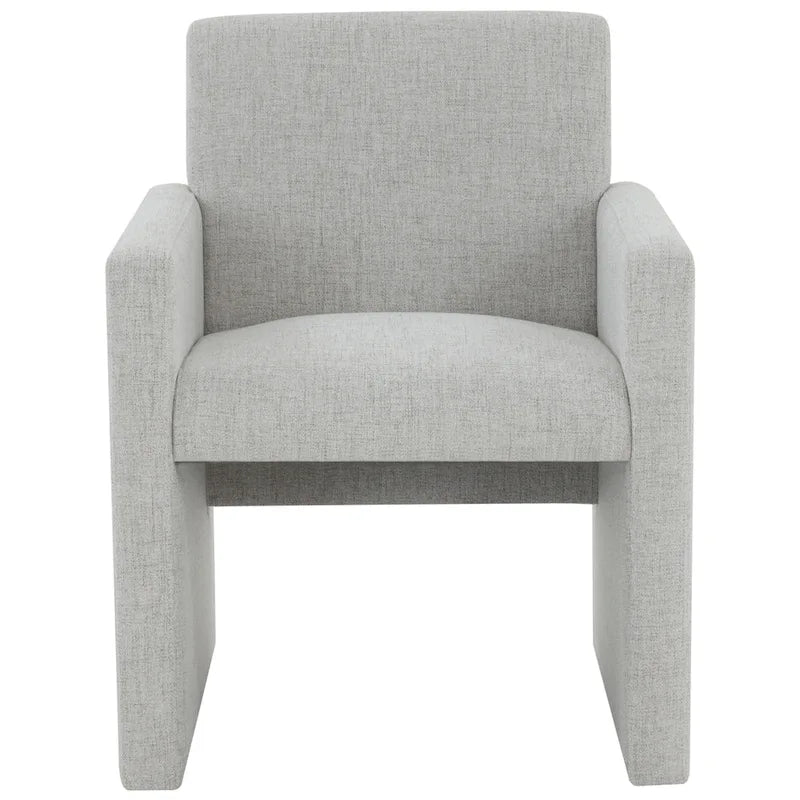Fauteuil Moderne Rembourré en Lin, Assise Rembourrée Entièrement Recouverte, Beige Ivoire Gris