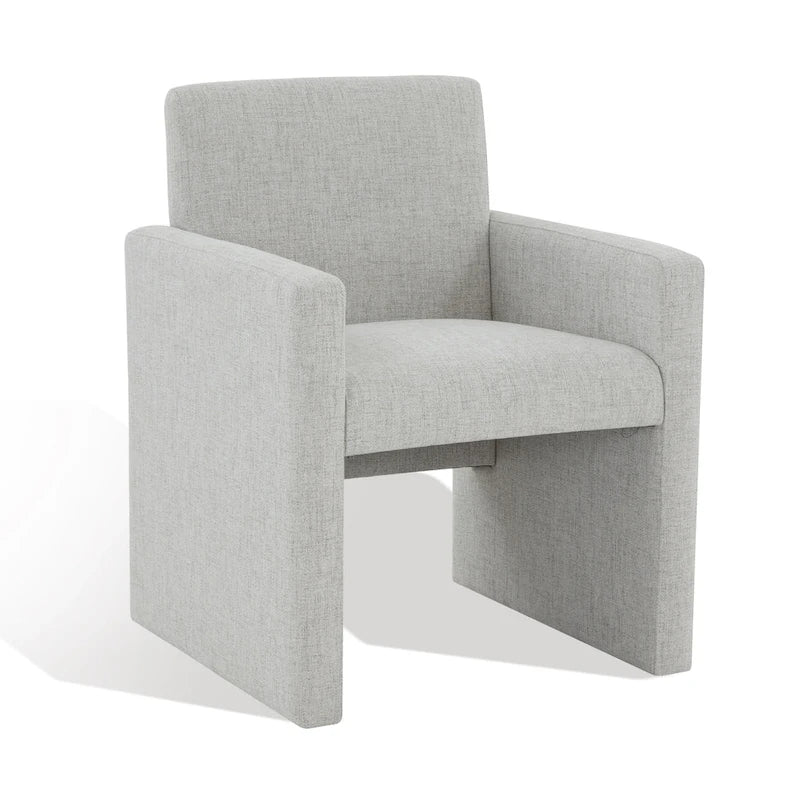 Fauteuil Moderne Rembourré en Lin, Assise Rembourrée Entièrement Recouverte, Beige Ivoire Gris