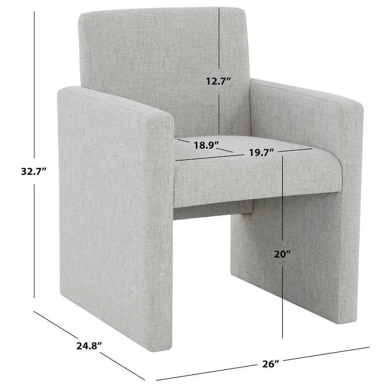 Fauteuil Moderne Rembourré en Lin, Assise Rembourrée Entièrement Recouverte, Beige Ivoire Gris