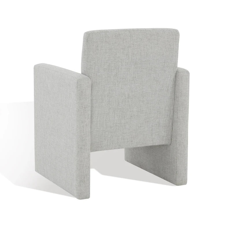 Fauteuil Moderne Rembourré en Lin, Assise Rembourrée Entièrement Recouverte, Beige Ivoire Gris