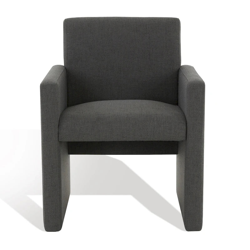 Fauteuil Moderne Rembourré en Lin, Assise Rembourrée Entièrement Recouverte, Beige Ivoire Gris