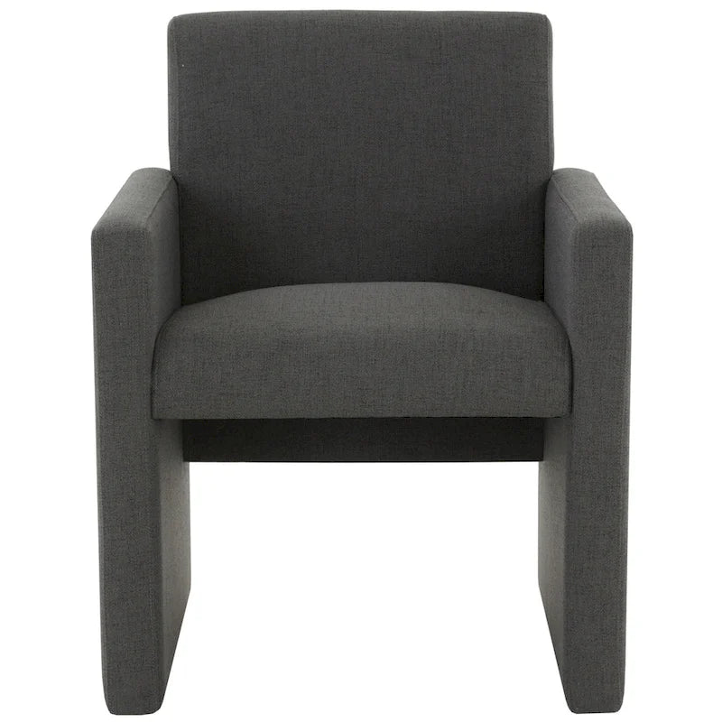Fauteuil Moderne Rembourré en Lin, Assise Rembourrée Entièrement Recouverte, Beige Ivoire Gris