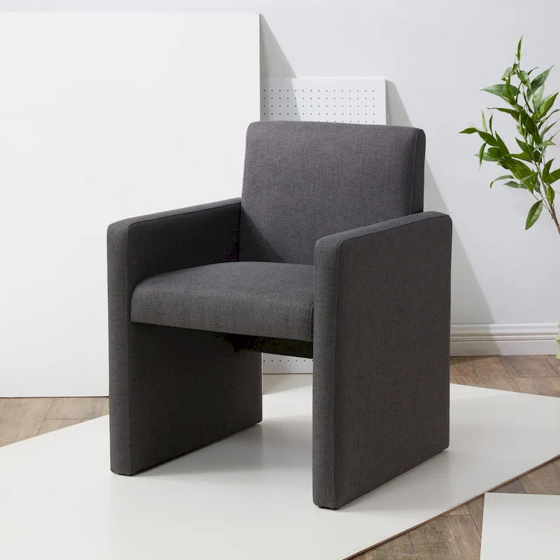 Fauteuil Moderne Rembourré en Lin, Assise Rembourrée Entièrement Recouverte, Beige Ivoire Gris