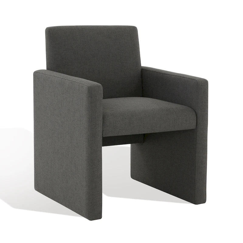 Fauteuil Moderne Rembourré en Lin, Assise Rembourrée Entièrement Recouverte, Beige Ivoire Gris