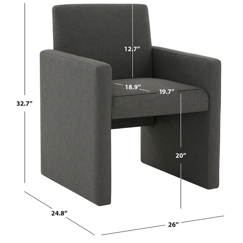 Fauteuil Moderne Rembourré en Lin, Assise Rembourrée Entièrement Recouverte, Beige Ivoire Gris