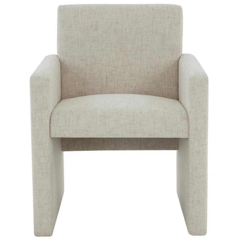 Fauteuil Moderne Rembourré en Lin, Assise Rembourrée Entièrement Recouverte, Beige Ivoire Gris