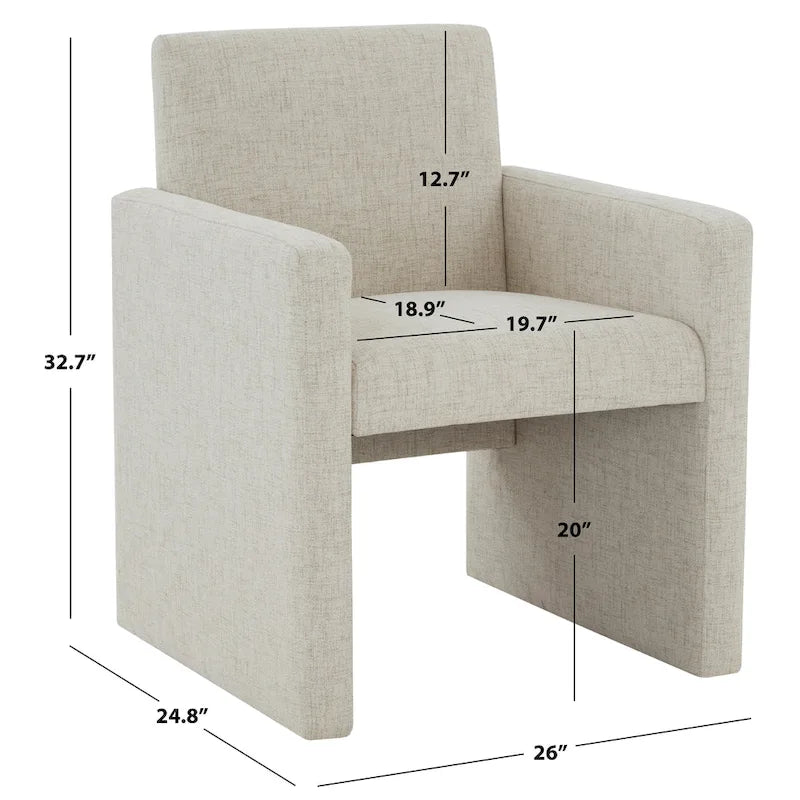 Fauteuil Moderne Rembourré en Lin, Assise Rembourrée Entièrement Recouverte, Beige Ivoire Gris