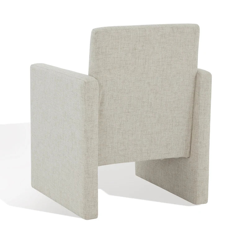 Fauteuil Moderne Rembourré en Lin, Assise Rembourrée Entièrement Recouverte, Beige Ivoire Gris