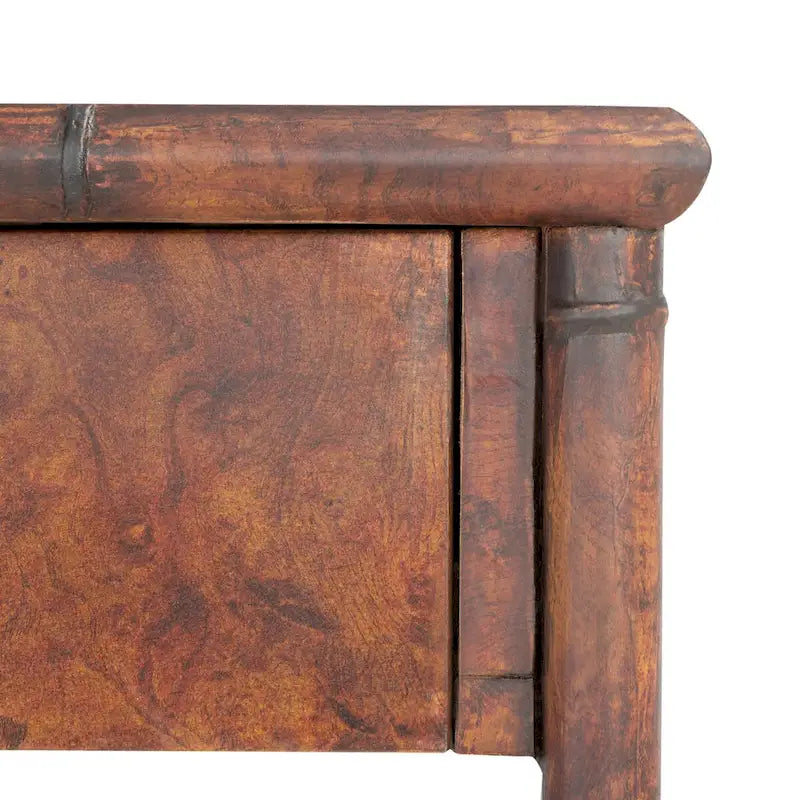 Console en bambou marron foncé et or avec tiroirs et étagère