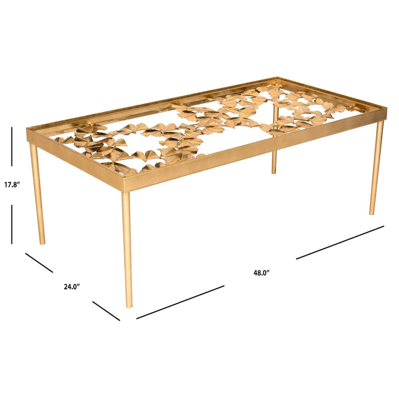 Table basse sculpturale en métal Feuille de ginkgo dorée antique