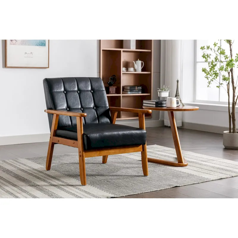 Mid-Century Modern Wooden Upholstered Accent Arm Chair